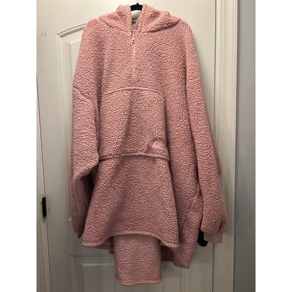 Comfy Women’s Cozy Comfort Wearable Blanket Quarter-Zip Oversized Hoodie Pink - Picture 4 of 8